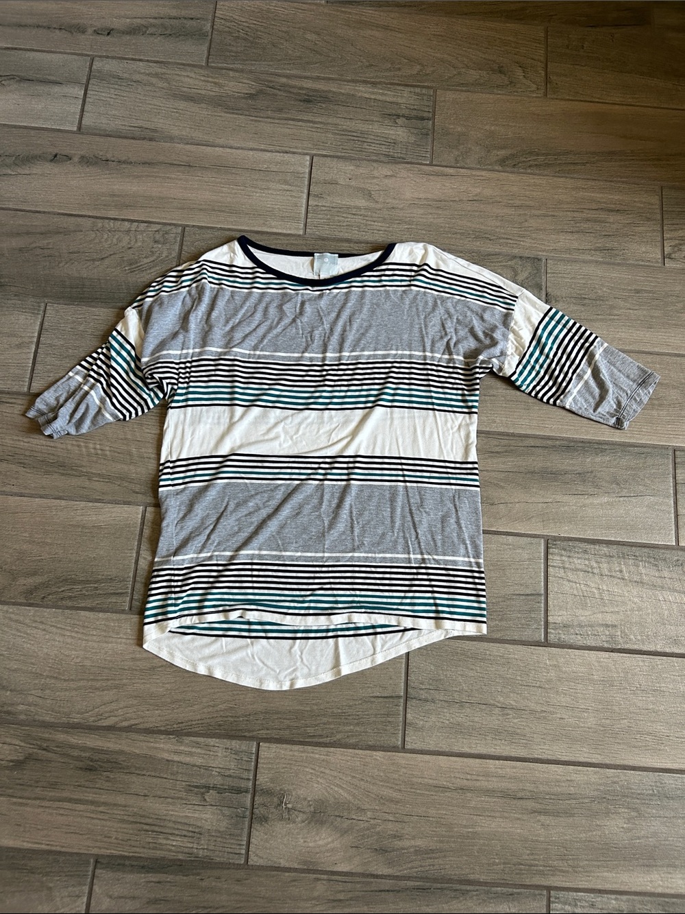 Sunday Striped Short Sleeve Tee in White, Gray & Teal